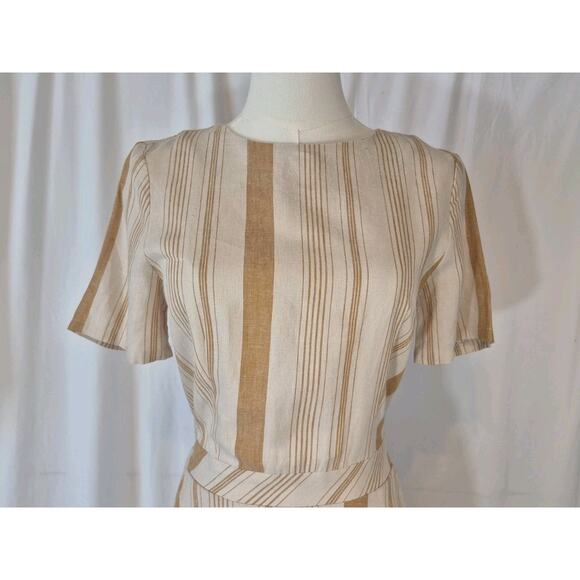 New Anthropologie A Loves A Linen Blend Striped Gold Cream Fit & Flare Dress XS - Picture 4 of 10